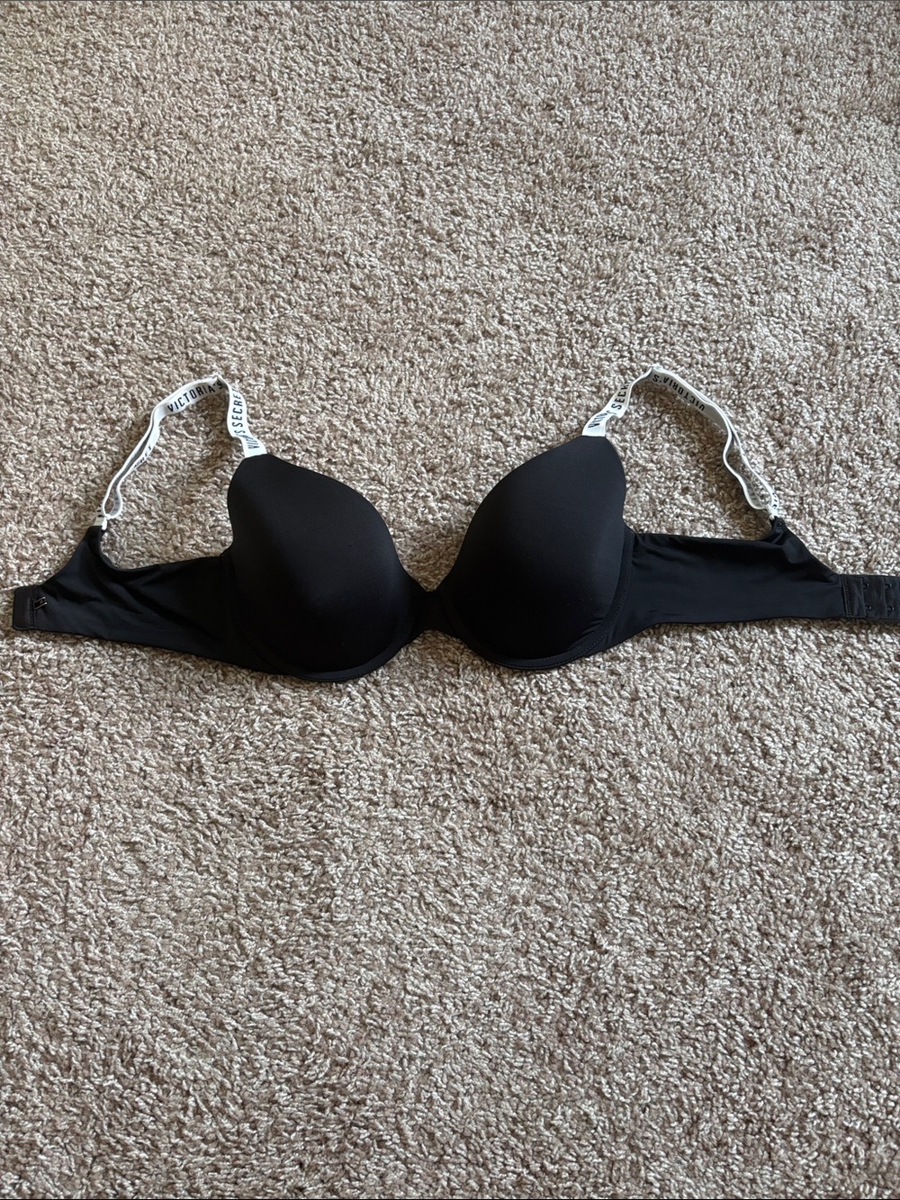 Victoria's Secret Black T-Shirt Bra with Logo Straps 34D